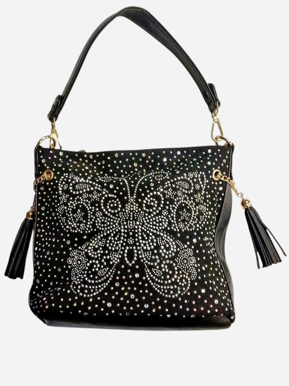 Black Rhinestone‎ Butterfly Shoulder Bag - Fashion Tote